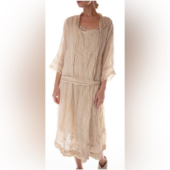 Magnolia Pearl Full Bloom Embroidered Garden Dress. Cotton Silk. Moonlight. NWT. - Picture 3 of 7